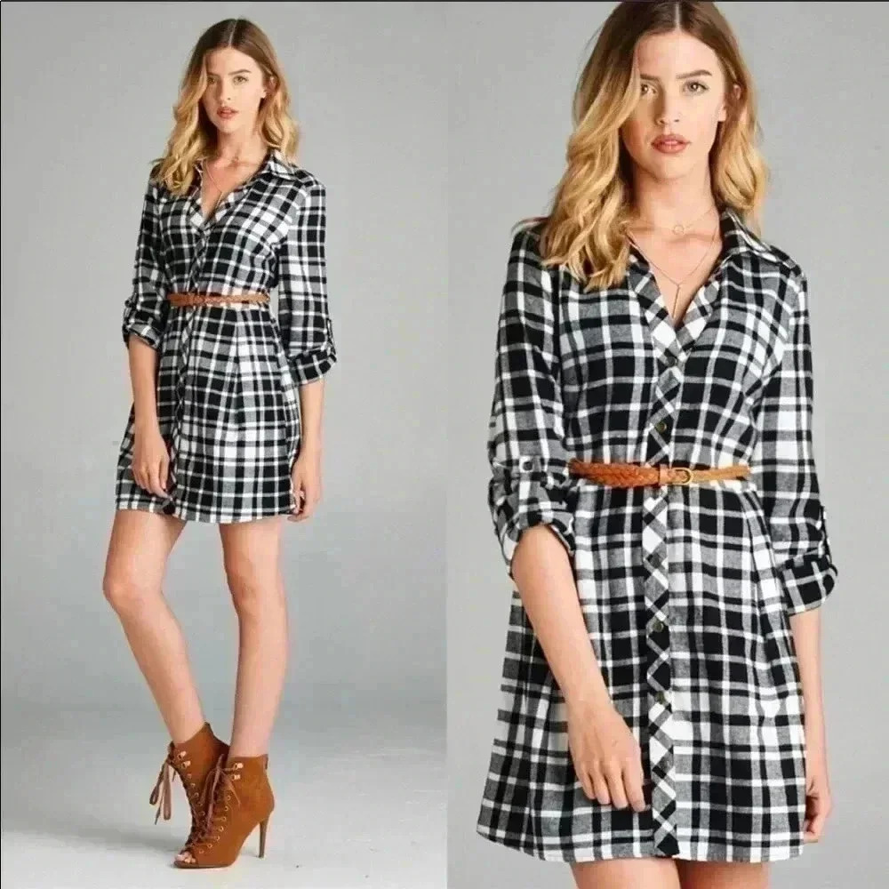 "Zoey" Plaid Shirt Dress with Belt